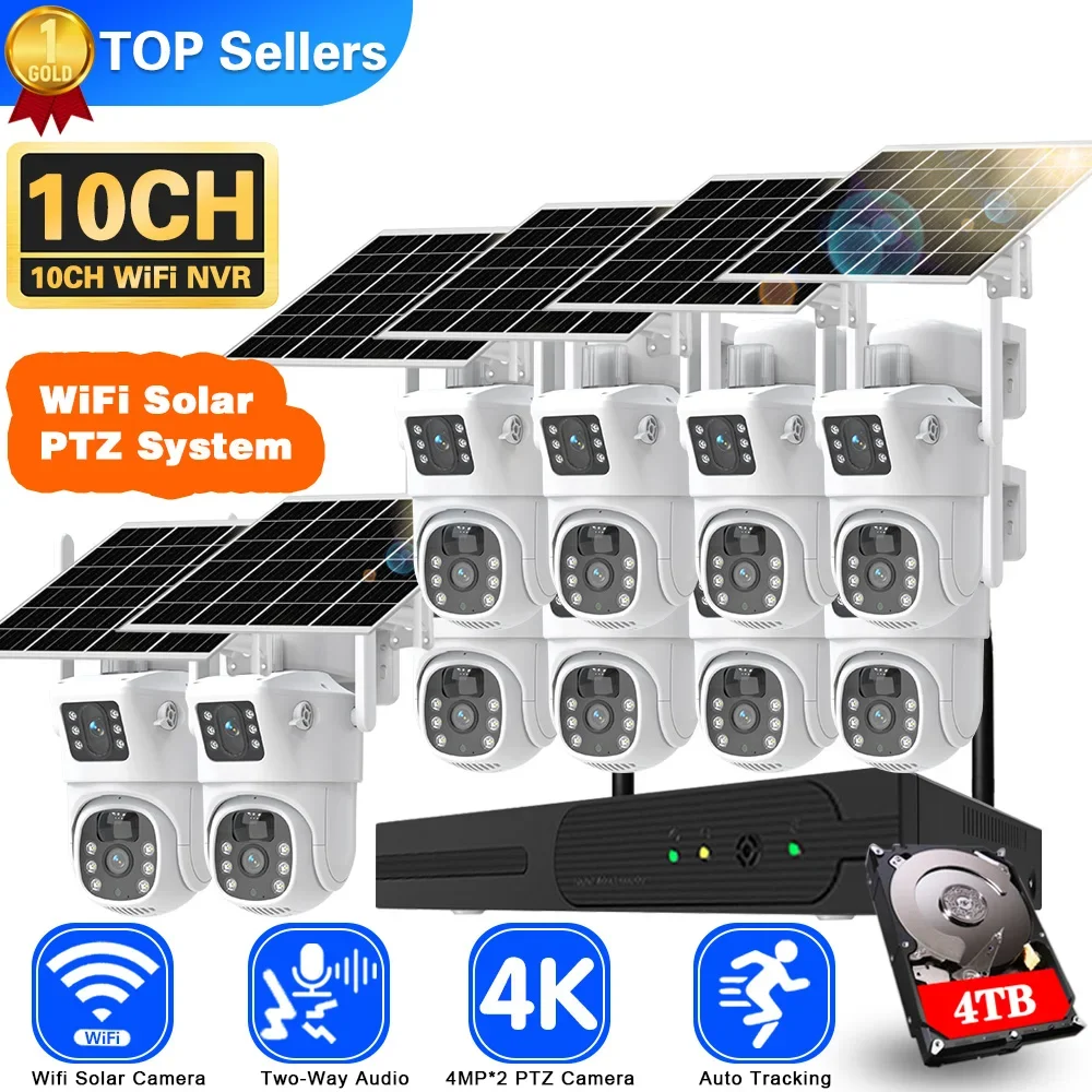 Home Security And Monitoring - ソーラーcctvカメラシステム,デュアルレンズ,nvrキット,ワイヤレス,双方向オーディオ,ptz,ipセキュリティ,ビデオ監視セット,Wi-fi,4k,8mp,10ch