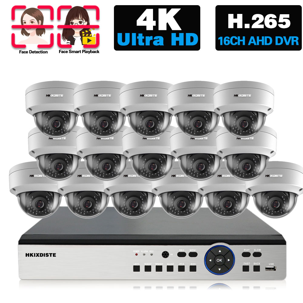 Home Security System - 4KウルトラHD AHDカメラビデオ監視キット 8MP 16CH DVRキット 屋外防水ホームCCTVドームセキュリティカメラシステムセット