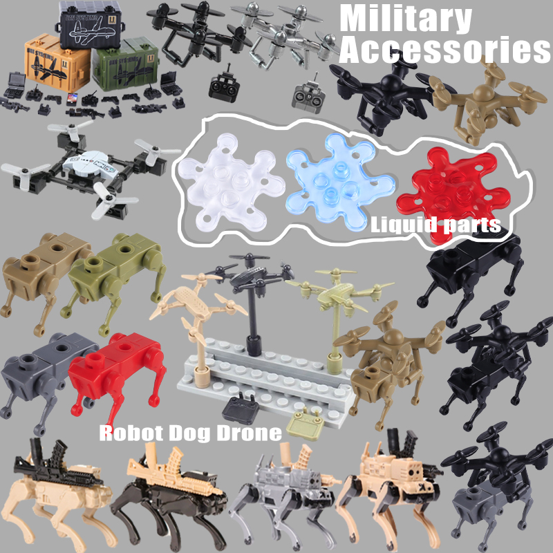Home Security Robot Dog - 第二次世界大戦軍事アクセサリーUAVロボット犬ドローンビルディングブロック液体パーツ兵士フィギュア銃機械式狼ブリックおもちゃギフト
