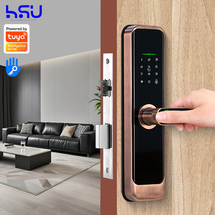 Home Security For Doors - デジタルスマートドアロックパスコード付き木製小型電子ミニ指紋認証木製セキュリティドアハンドルロック
