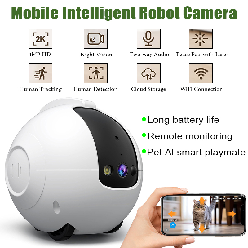 Home Security Robot Dog - ホームケアセキュリティカメラモバイルインテリジェントロボットカメラ4MP高解像度屋内カメラアプリ制御犬猫赤ちゃん高齢者向け