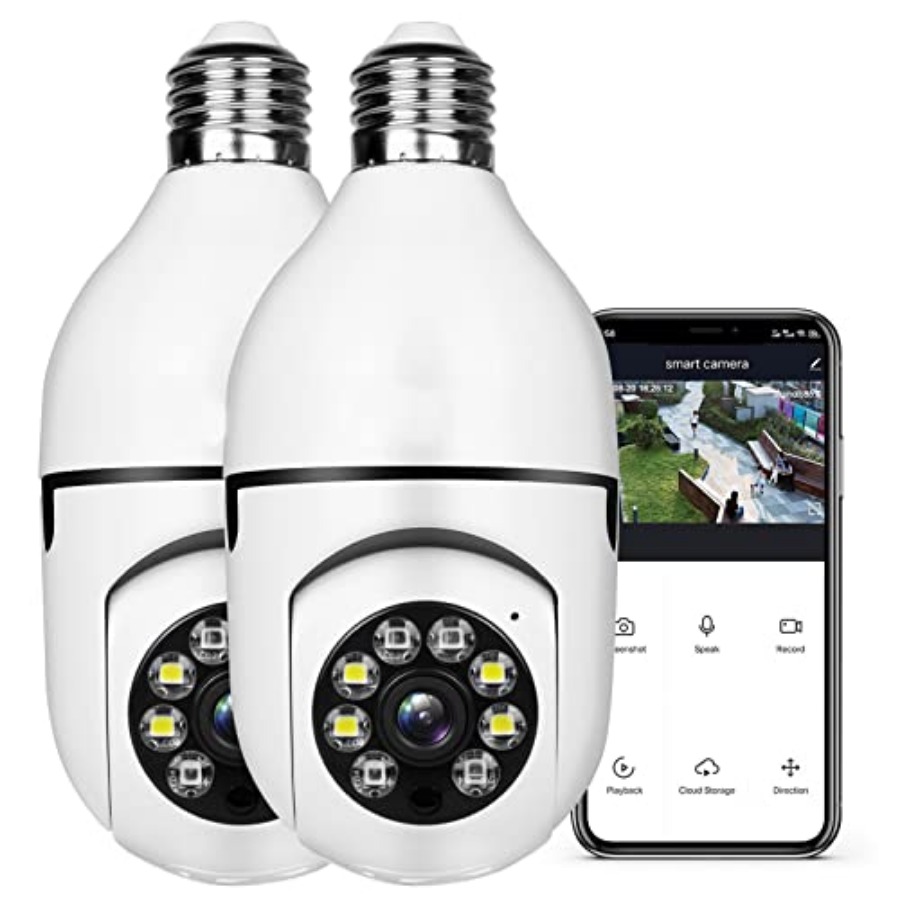 Home Security Usa - 電球型1080PセキュリティワイヤレスカメラWifiスマートホーム監視用、E27電球ソケットに差し込むタイプ、スポットライトアラーム機能付き