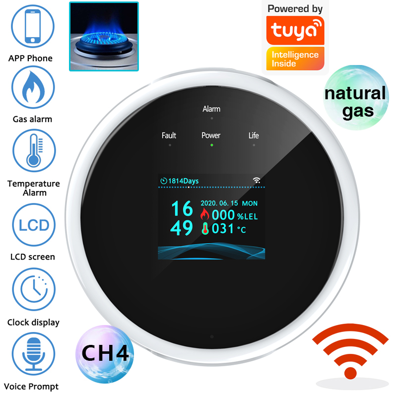 Home Security System - 2.4G WiFi ガス警報センサー可燃性ガス検知器は Tuya/スマートライフアプリと連携し、家庭用警報システム用の情報プッシュ機能を備えています。