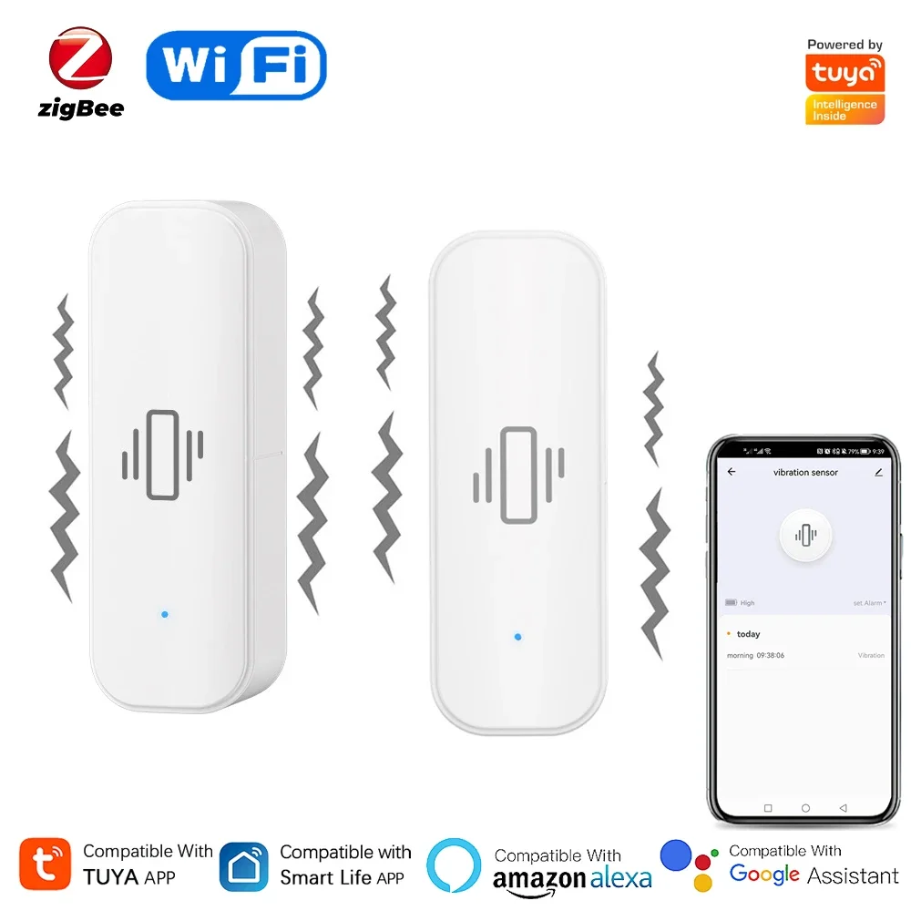 Home Security And Monitoring - Tuya-ホームセキュリティ,リアルタイム保護,リモートモニター,アラーム通知,smartlifeアプリ,wi-fi,zigbee用のスマート振動センサー