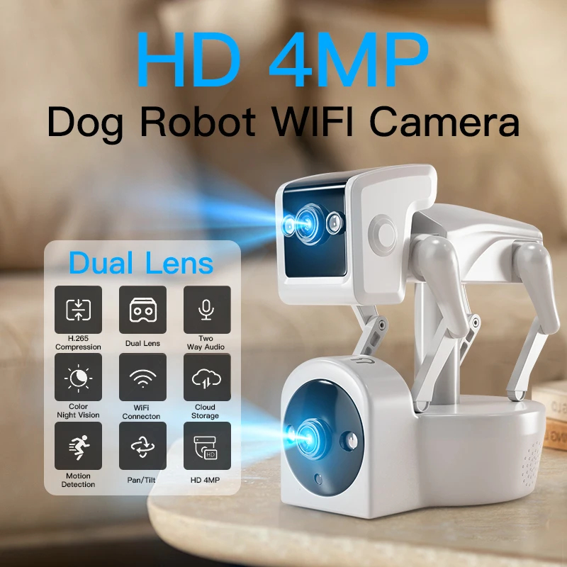 Home Security Robot Dog - 1080P 5Gデュアルレンズロボット犬カメラ 4MP Yooseeアプリ対応 ロボット犬カメラ フルカラーPTZ