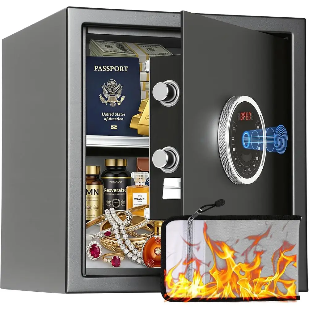 Home Security Safe - 1.5 オートオープン生体認証セーフティボックス、タッチスクリーンキーパッドとトリプルアラーム付き、家庭、オフィス、ホテルのセキュリティに最適