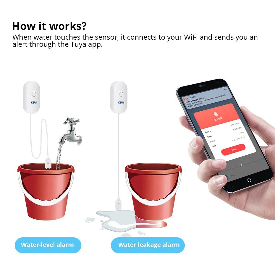 KERUI WiFi 水センサースマートホームキッチン水漏れ - Home Security And Monitoring のレビューと価格