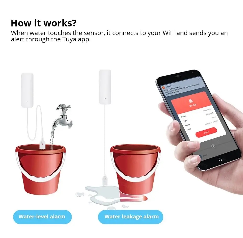 Tuya-漏水センサー,水,オーバーフローレベル,セキュリテ - Home Security System のレビューと価格