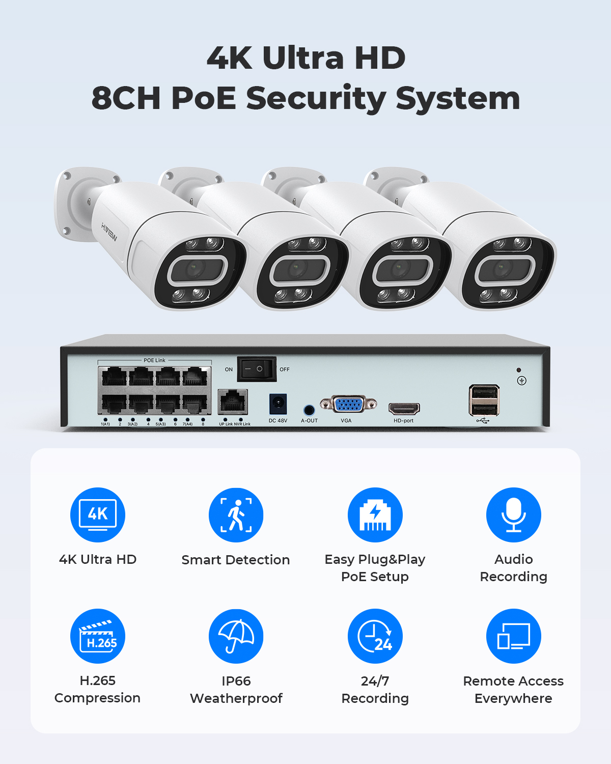 H.View 4K 5Mp 8Mp PoE CCTVセキュリ - Home Security And Monitoring のレビューと価格