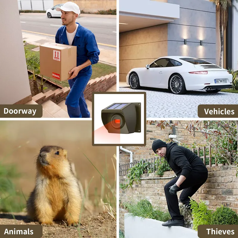 屋外ソーラー発電式ワイヤレス私道警報システム、PIRモーショ - Home Security System のレビューと価格
